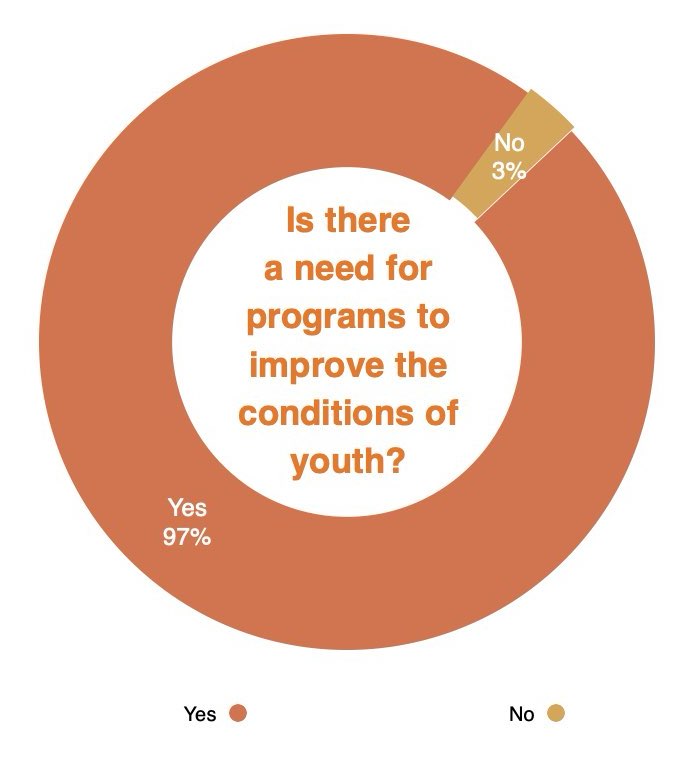 Is there a need for programs to improve the conditions of youth?A chart illustrating the survey results on the need for support and improvement programs.
