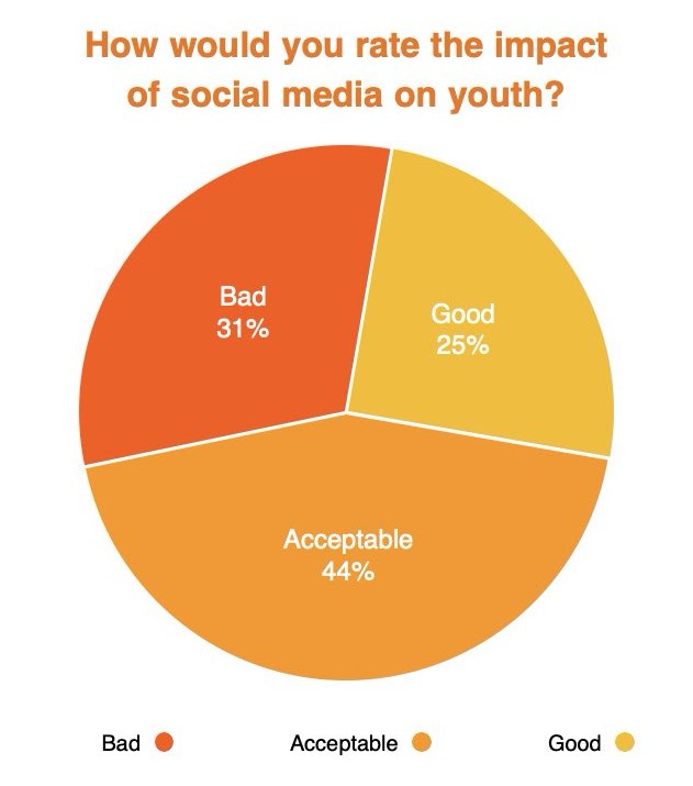  How would you rate the impact of social media on youth?A chart illustrating the survey results on the impact of social media.